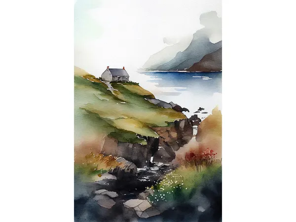 Galloway Scotland Watercolor Coastal Cottage Art Print