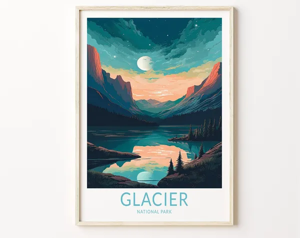 Glacier Montana Travel Poster, National Park Art Print