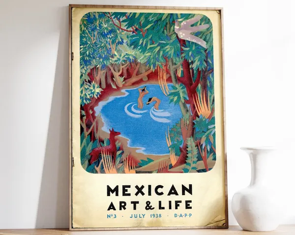 Mexican Art and Life Vintage Poster, Floral Decor
