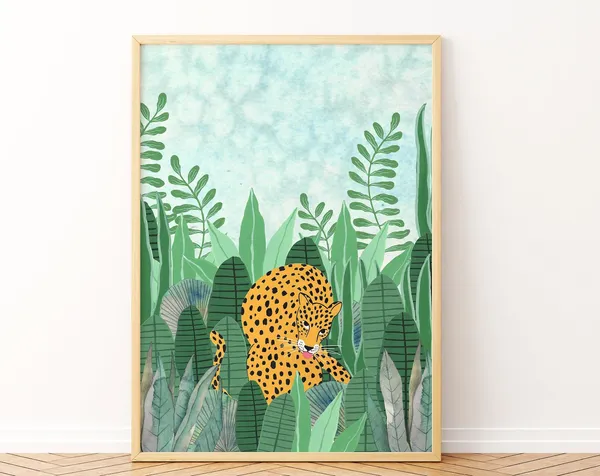 Jungle Leopard Tropical Kids Room Wall Art Print