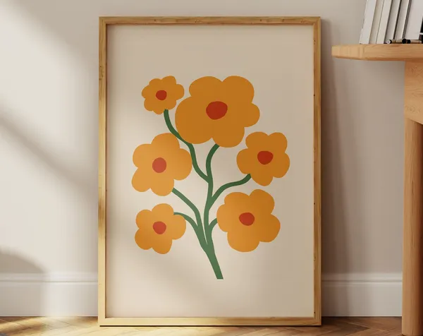 Retro Wavy Flower Bouquet Art Print