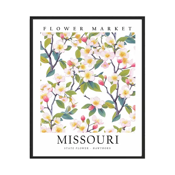 Missouri State Flower Hawthorn, Neutral Botanical Art Print