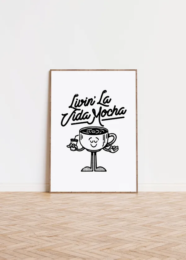 Hand Drawn Coffee Print, Retro Neutral Kitchen Decor