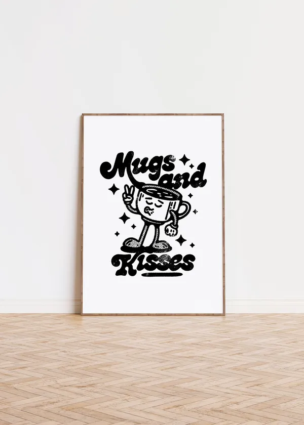 Hand Drawn Coffee Print, Retro Neutral Decor