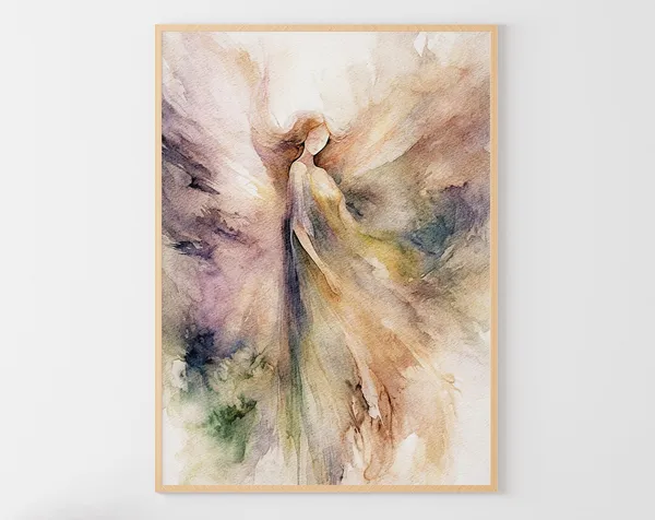Guardian Angel Watercolor Art Print, Religious Wall Art