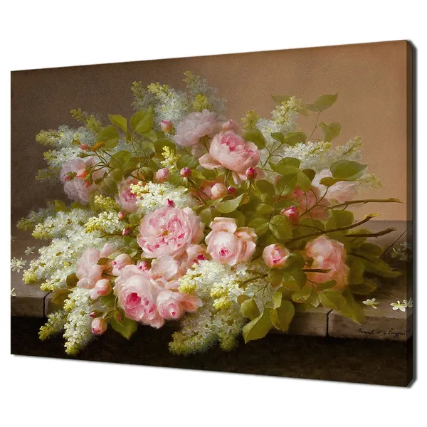 Victorian Floral Bouquet Art Print, Pink White Peonies