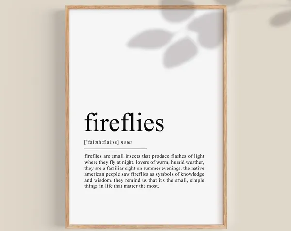 Fireflies Definition Art Print, Summer Wall Art