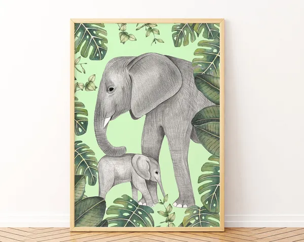 Elephant Jungle Nursery Art Print, Safari Animals