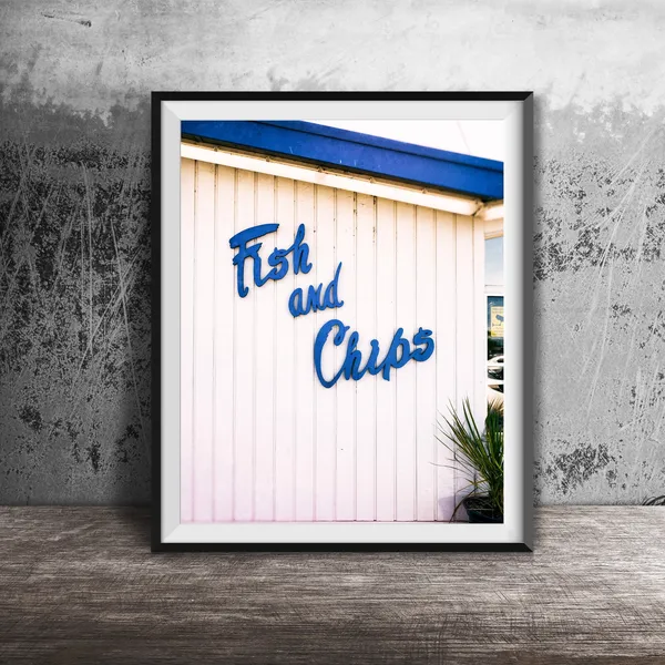 Fish And Chips Kitchen Wall Art, Blue And White Print
