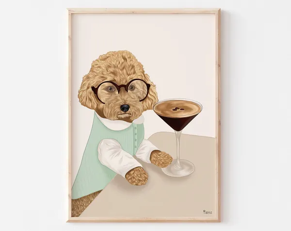 Espresso Martini Dog Art Print, Cocktail Poster