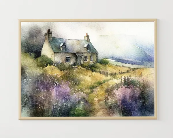 Scottish Cottage Watercolor, Scotland Farmhouse Art Print