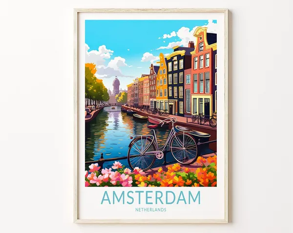 Amsterdam City Travel Poster, Netherlands Wall Art