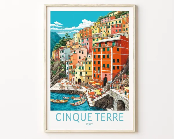 Cinque Terre Italy Travel Poster, City Wall Art
