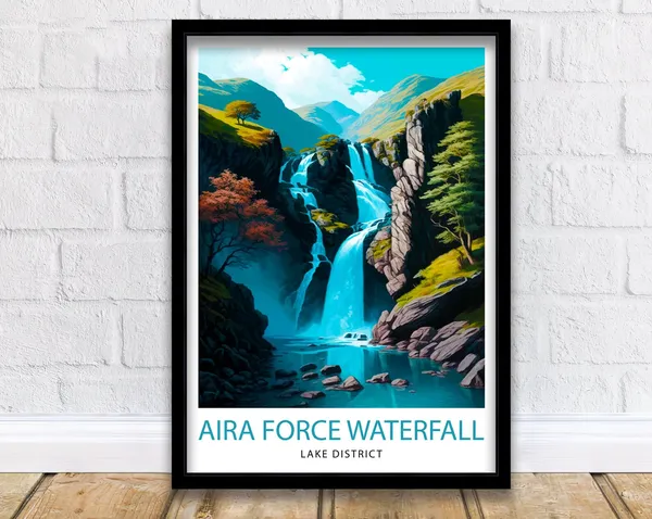 Aira Force Waterfall Travel Poster, Lake District
