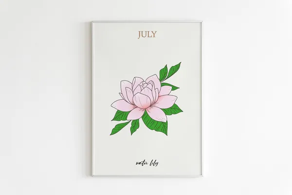 Water Lily July Birth Flower Art Print, Botanical