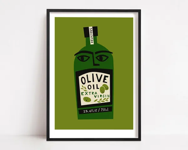 Olive Oil Kitchen Poster, Mid-Century Modern Print