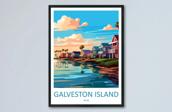 Galveston Island Travel Poster, Texas Wall Decor