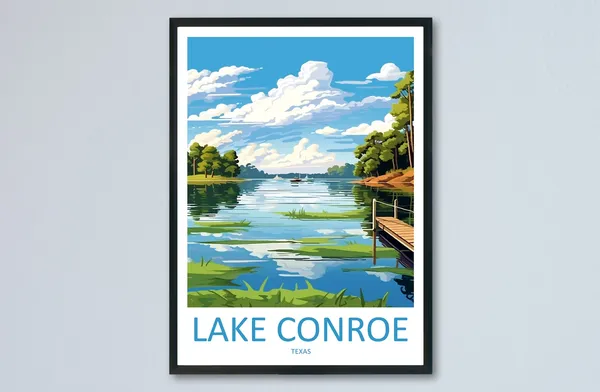 Lake Conroe Travel Poster, Texas Wall Art Print