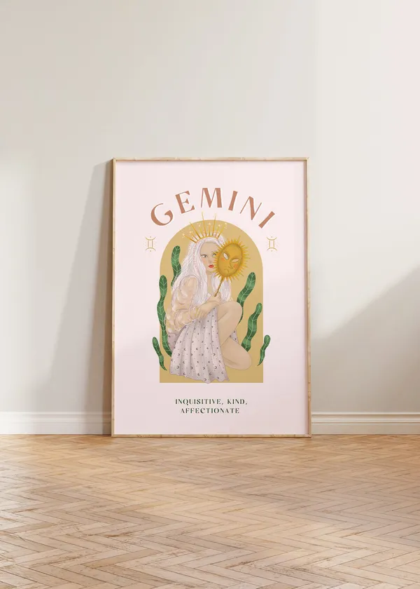 Gemini Zodiac Astrology Poster Print, Pink