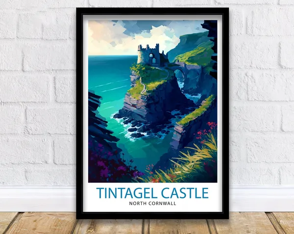 Tintagel Castle Travel Poster, Cornwall Landmark