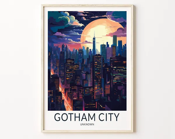 Gotham City Travel Poster, Fiction City Wall Decor