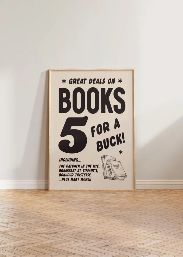 Vintage Book Club Reading Poster, Neutral Wall Art