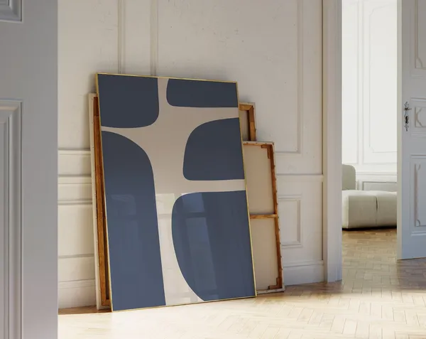 Minimalist Blue And Beige Abstract Art Print