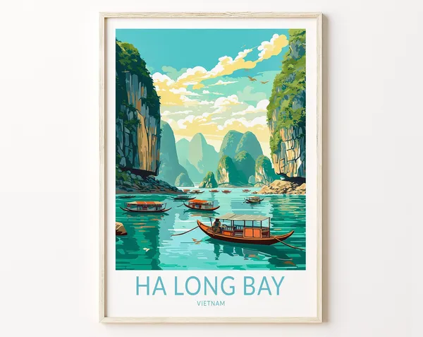 Ha Long Bay Vietnam Travel Poster, Island Wall Art