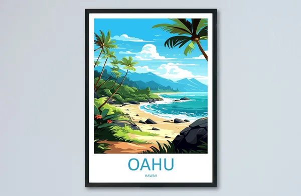 Oahu Travel Poster, Hawaii Place Wall Art