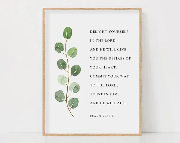Psalm 37:4 Watercolor Botanical Scripture Art Print