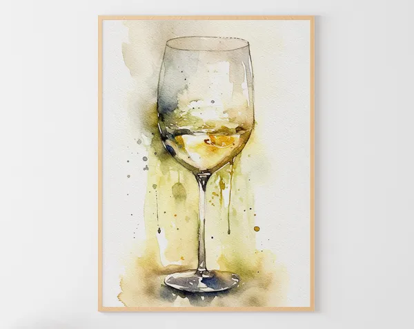 Glass Of Wine Watercolor Art Print, Kitchen Bar
