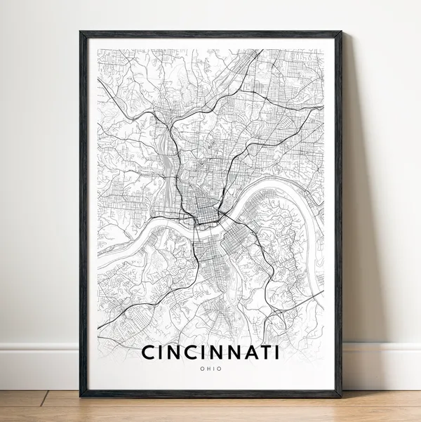 Cincinnati Map Print, Minimalist Ohio Travel Poster