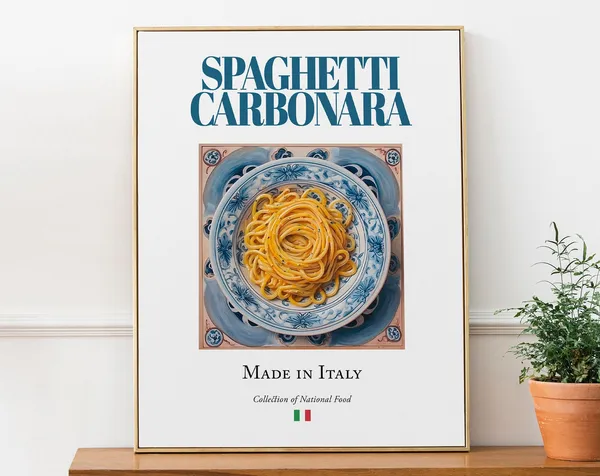 Spaghetti Carbonara On Maiolica Tile Plate, Poster