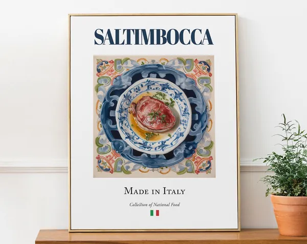 Saltimbocca On Maiolica Tile Plate, Italian Food Art Print