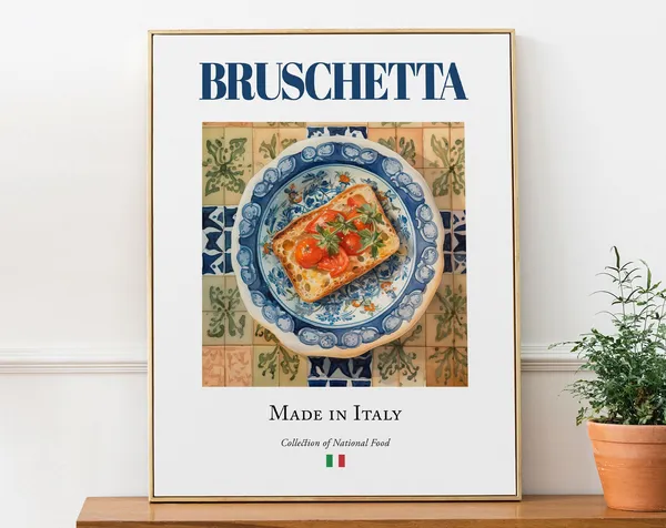Bruschetta on Maiolica Tile Plate, Italian Art Print
