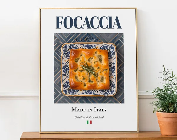 Focaccia on Maiolica Tile Plate, Italian Food Poster