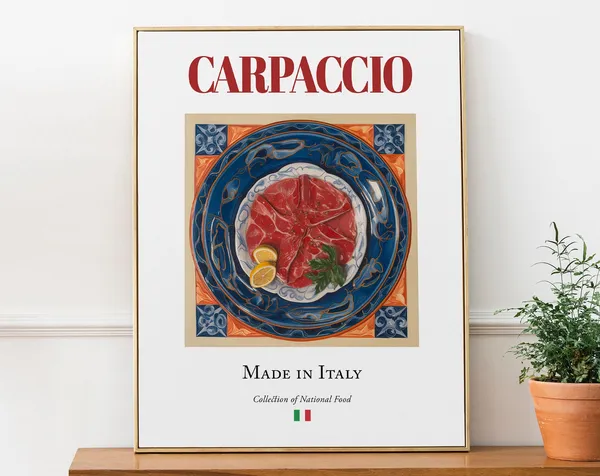 Carpaccio on Maiolica Tile Plate, Italian Food Art Print