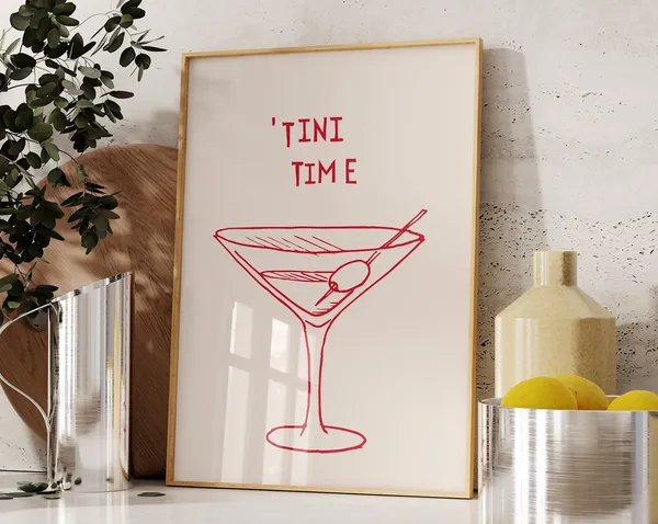 Martini Minimalist Cocktail Poster, Bar Cart Art Print