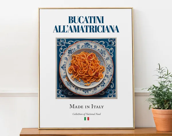 Bucatini All'Amatriciana, Maiolica Tile Art Print