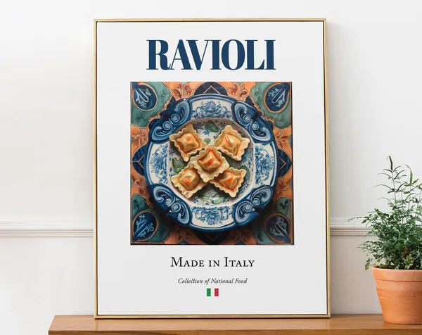 Ravioli on Maiolica Tile Plate, Italian Food Art Print