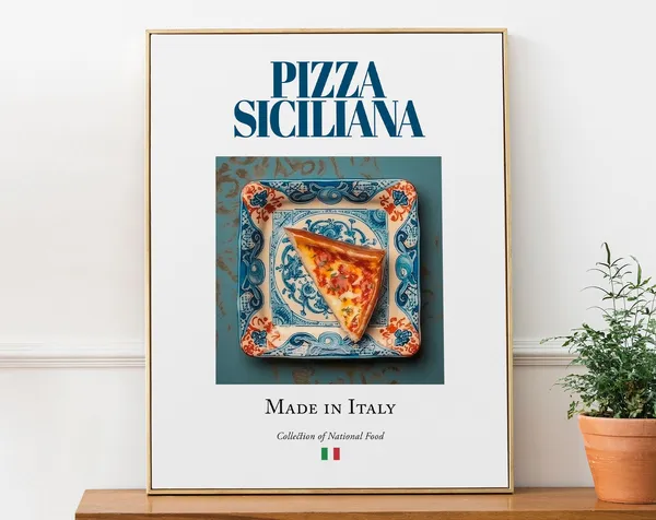 Pizza Siciliana on Maiolica Tile Plate, Art Print