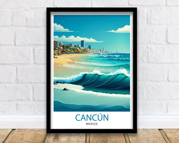 Cancun Mexico Travel Poster, Home Living Decor