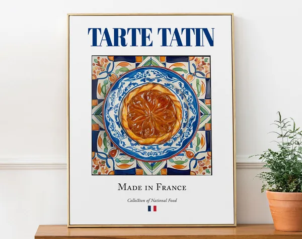 Tarte Tatin on Maiolica Tile Plate, French Food Art Print
