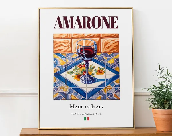 Amarone Glass On Maiolica Tile, Italian Poster