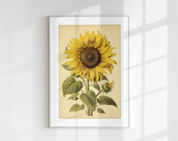 Vintage Sunflower Botanical Wall Art Print