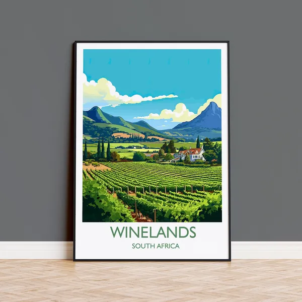 Winelands Travel Poster, South Africa Wine Region