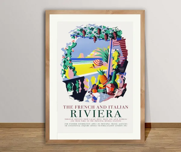 French and Italian Riviera Vintage Travel Poster
