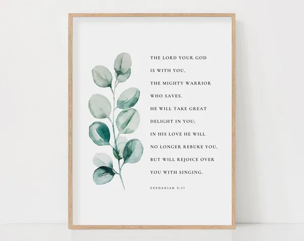 Zephaniah 3:17 Botanical Watercolor Scripture Art Print