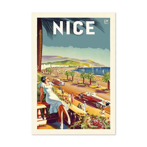 Nice France 1930s Vintage French Riviera Beach Travel Poster