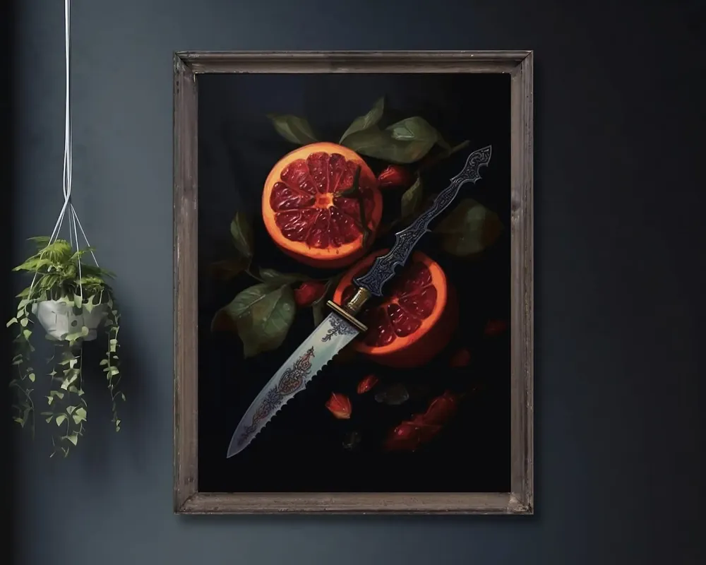 Dagger Sword And Blood Orange Gothic Botanical Art Print - Image 4